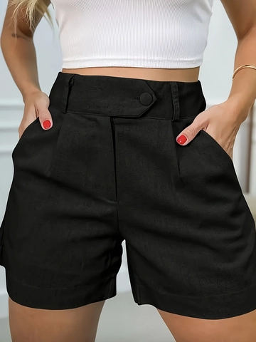 Damen Casual High Waist Shorts Gerade Weites Bein Polyester Sommer Streetwear Taschen Mode Schlankmachende Shorts