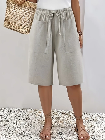 Pantaloncini Casual a Vita Alta da Donna Bermuda Dritti Larghi con Tasche Coulisse Elastica Estate Vintage Pantaloni Strutturati