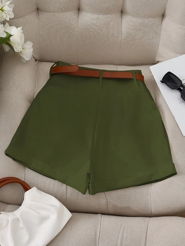 Short De Tailleur Femme Taille Haute Jambe Large Avec Ceinture Marron Décontracté Couleur Unie Bureau Été Pantalon Court