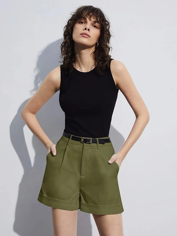 Damen Shorts Hohe Taille Lässige Weites Bein Rollsaum Taschen Elastischer Rücken Streetwear Chic Sommer Hose
