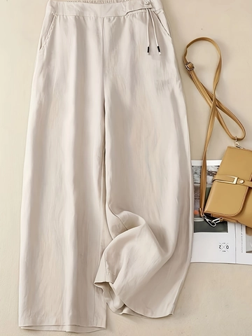Pantaloni Donna a Gamba Larga a Vita Alta Vita Elastica Coulisse Pantaloni Casual Larghi Con Tasche Tinta Unita Morbidi