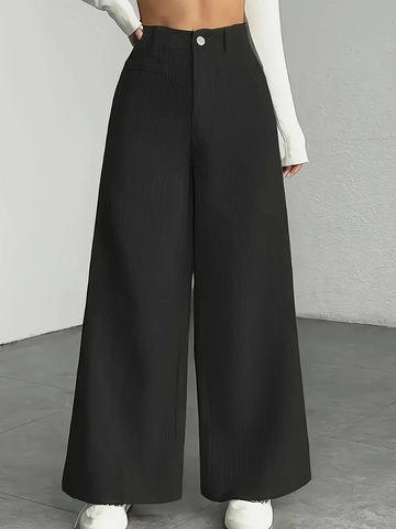 Damen High Waist Vertikale Streifen Weite Hose Locker Gerade Lange Hose Casual Office Pendeln Tragen Hose