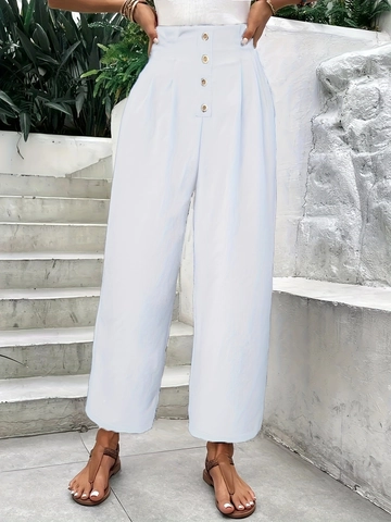 Pantaloni a Gamba Larga da Donna Vita Alta Casual Dritti Larghi Con Bottoni Ufficio Moda Tinta Unita Estate Pantaloni Lunghi