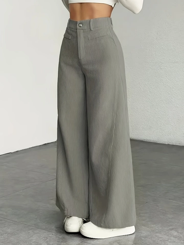 Damen High Waist Weite Hose Vertikale Streifen Plissee Lange Hose Casual Office Commute Einfarbig Gerade Hose
