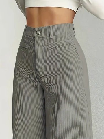 Damen High Waist Weite Hose Vertikale Streifen Plissee Lange Hose Casual Office Commute Einfarbig Gerade Hose