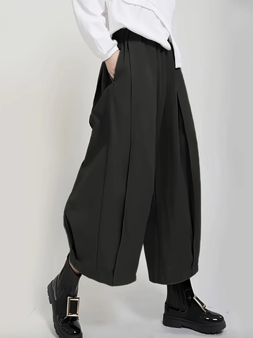 Pantaloni a Gamba Larga Taglie Forti Donna Pantaloni a Lanterna Drapé a Vita Alta Larghi Snellenti Casual Moda Minimalista Donna