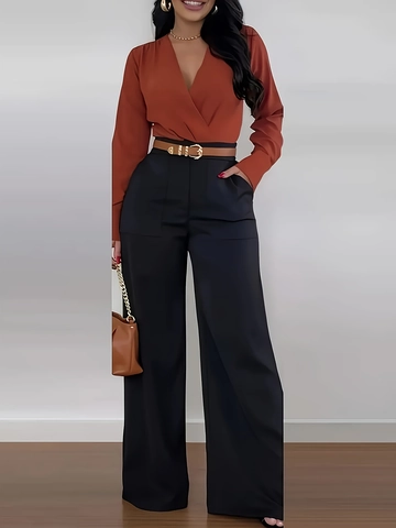Damen Hose Mit Hoher Taille Und Weitem Bein Mit Gürtel Professionelle Pendeln Büro Solid Farbe Gerade Fließende Elegante Lange Hose