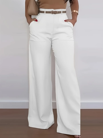 Women's High Waisted Wide Leg Dress Pants With Belt Solid Color Elegant Commuter Office Trousers Casual Loose Suit Pants