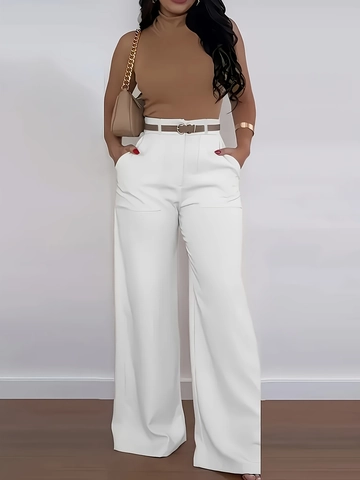Women's High Waisted Wide Leg Dress Pants With Belt Solid Color Elegant Commuter Office Trousers Casual Loose Suit Pants