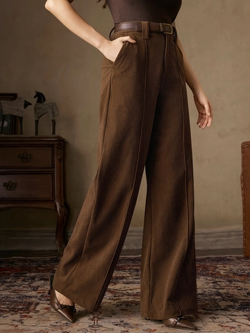 Pantaloni a Gamba Larga in Velluto a Coste Marrone Vintage da Donna a Vita Alta Pantaloni Dritti Larghi Con Cintura