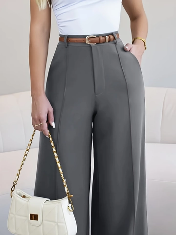 Pantaloni da Donna a Vita Alta Gamba Larga Eleganti Dritti Drappeggiati Tinta Unita Ufficio Pendolare Autunno Inverno