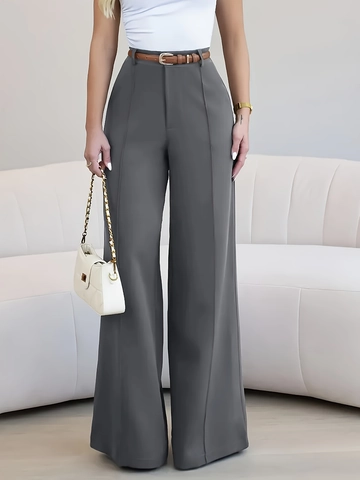 Pantaloni da Donna a Vita Alta Gamba Larga Eleganti Dritti Drappeggiati Tinta Unita Ufficio Pendolare Autunno Inverno