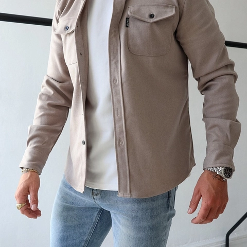 Men's Casual Long Sleeve Polyester Shirt Jacket Brushed Workwear Shacket With Double Chest Pockets Solid Color Slim Fit Top
