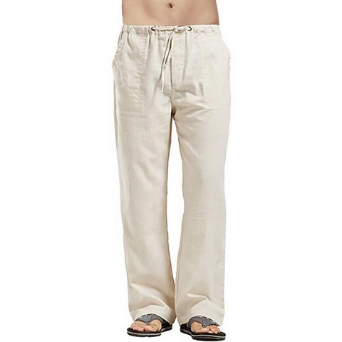 Heren Linnen Polyester Casual Broek Ruime Pasvorm Koord Taille Effen Kleur Cargo Stijl Zomer Strand Bottom Broek