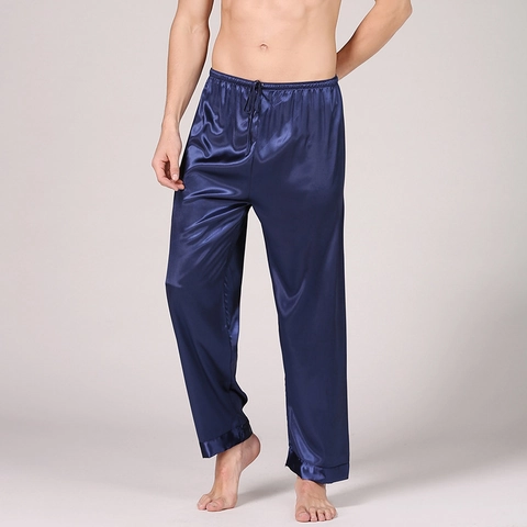 Pantaloni del Pigiama in Raso da Uomo Tinta Unita Simil Seta Biancheria da Notte Casual Loungewear Coulisse Pantaloni Lunghi Estivi