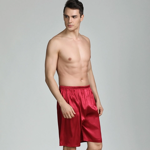 Men Satin Pajama Shorts Luxury Imitation Silk Sleep Bottoms Loose Casual Lounge Pants Solid Color Dragon Print Sleepwear