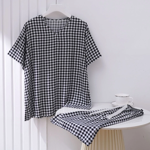 Set Pigiama da Donna in Viscosa Estiva Scollo a V Maglia a Maniche Corte e Pantaloncini Stampati Comodi e Traspiranti