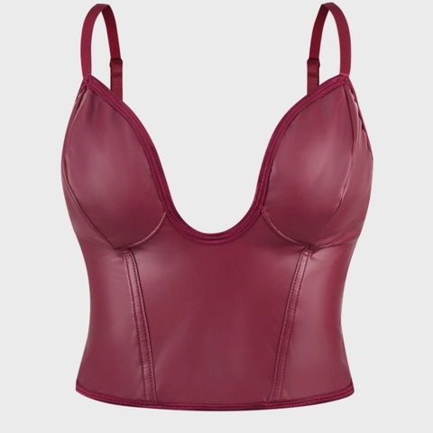 Corset en Similicuir pour Femmes Col en V Profond Bustier Camisole Avec Agrafage Bretelles Réglables Débardeur Coupe Ajustée