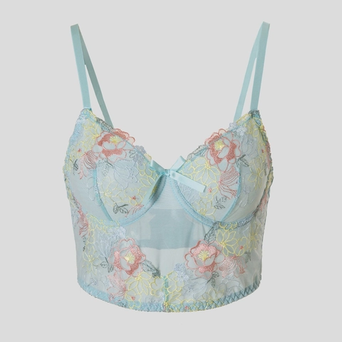 French Style Floral Embroidery Mesh Bustier Camisole With Underwire Sexy Lace V-Neck Transparent Corset Top For Women Party
