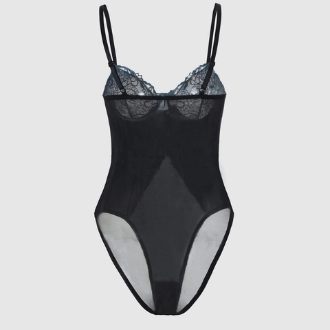 Body Sexy in Pizzo Nero Stile Francese per Donna Lingerie in Rete Trasparente con Ferretto Teddy Nightwear Spalline Regolabili
