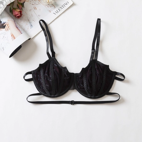 Women's Gothic Black Lace Underwire Bra Bat Wing Design Sexy Velvet Patchwork Strappy Camisole Lingerie For Halloween Party