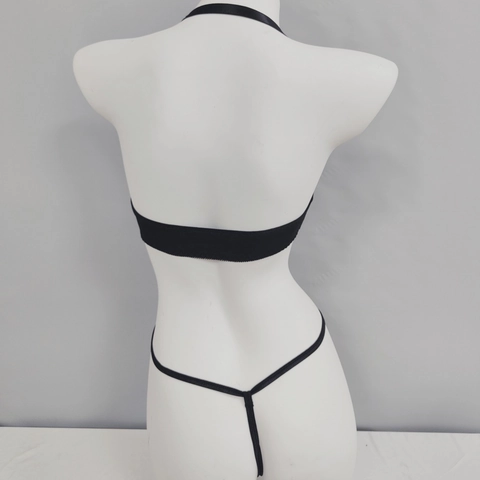 Ensemble de Lingerie Sexy en Satin Noir à Dos Nu pour Femmes Bikini à Lacets pour Pole Dance Spectacle Clubwear Deux Pièces