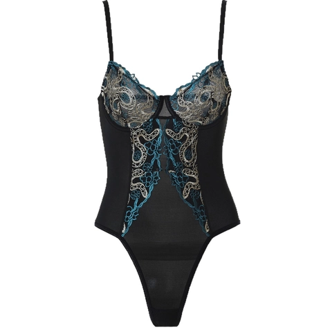 Sexy French Vintage Black Lace Embroidery Mesh Bodysuit Women Underwire Strapless Body Shaper Thin Sleeveless One Piece Top