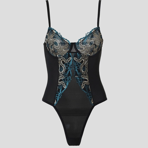 Body Donna Sexy Vintage Francese Nero in Pizzo e Rete Ricamato con Ferretto Senza Maniche Modellante Top Monopezzo