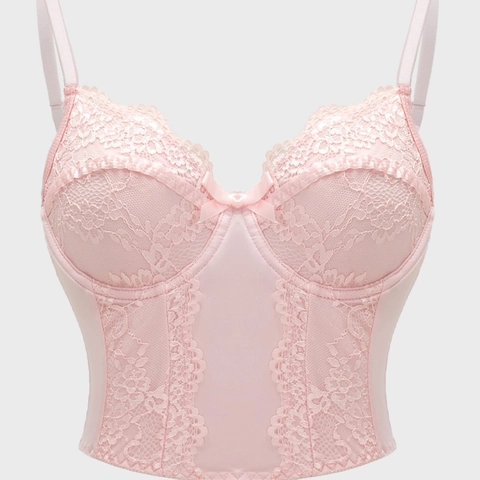 Canotta Bustier da Donna in Pizzo Rosa Patchwork Sexy Scollo a V Seta di Latte Corsetto con Fiocco Spalline Regolabili Top Aderente alla Moda