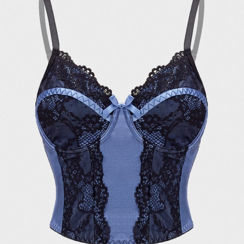 Damen Sexy Vintage Spitze Patchwork Satin Camisole Slim Fit Königsblau Bustier Crop Top Mit Schleife Für Party