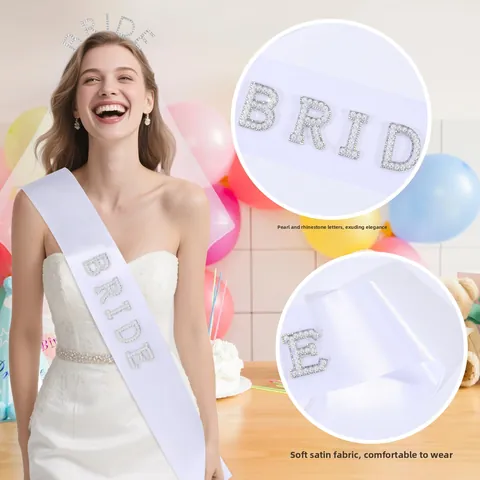 Luxury Bride To Be Accessories Combination Including Rhinestone Letter Headband White Wedding Veil And Pearl Satin Sash For Bachelorette Party Bridal Shower Women