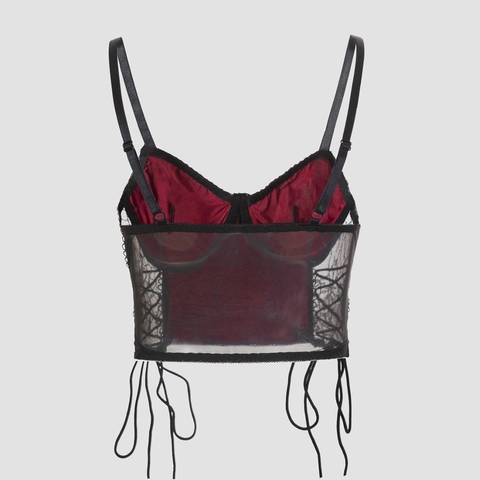 Canotta Gotica con Ragnatela in Pizzo Donna Bordeaux Nero Allacciata Crop Top con Ciondolo Pipistrello Vintage Punk Party Top