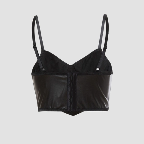 Damen Punk Gothic PU-Kunstleder Bustier Crop Top Roter Kreuzdruck Camisole Mit Metallkreuzanhänger Sexy Slim Tank Top