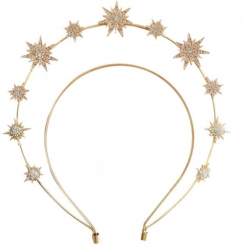Baroque Star Halo Crown Headband Double Layer Gold Silver Rhinestone Celestial Headpiece For Wedding Bridal Party Women Hair Accessories