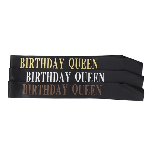 Banda de Satén Birthday Queen Negro Dorado Estampado en Caliente Birthday Girl Accesorio de Fiesta Mujer Decoración de Cumpleaños