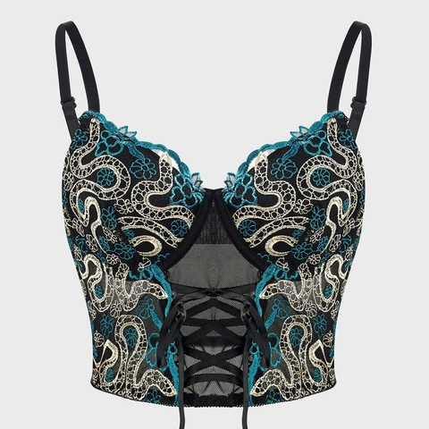 Top Corsetto Vintage in Rete Ricamata Donna Bustier Sexy Con Ferretto Spalline Regolabili Canotta Floreale Con Lacci