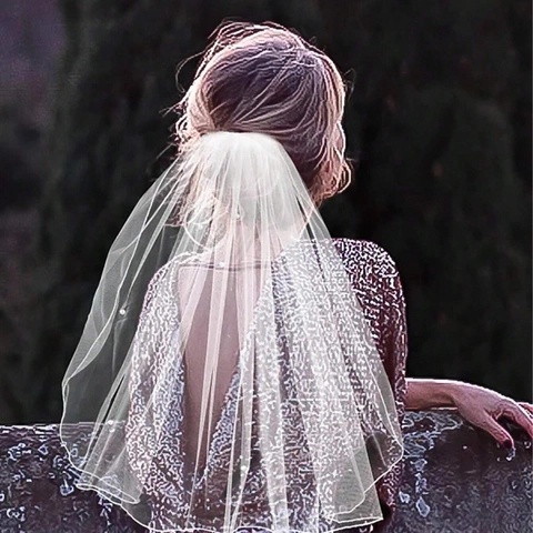 White Tulle Bridal Wedding Veil With Metal Comb Artificial Pearl Embellished For Bachelorette Party Bride Wedding Hair Accessories
