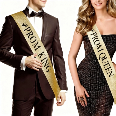 Fascia per Festa di Laurea Prom King Queen Oro Glitter Tessuto Raso Tracolla Motivo Corona Decorazioni per Feste di Celebrazione