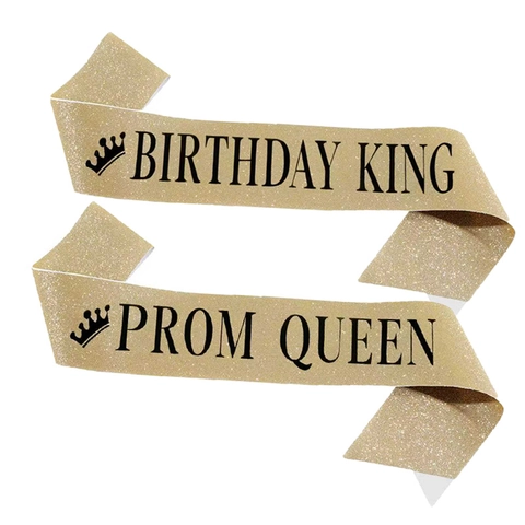 Fascia per Festa di Laurea Prom King Queen Oro Glitter Tessuto Raso Tracolla Motivo Corona Decorazioni per Feste di Celebrazione