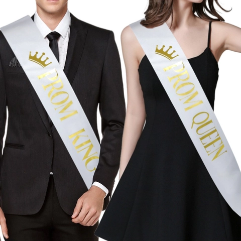 Écharpe Prom King Queen en Satin Ensemble Bronzage Or Lettrage Couronne pour Fête de Remise des Diplômes Événement Célébration