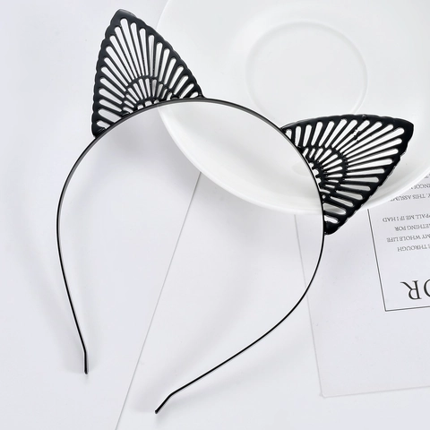 European Fashion Hollow Cat Ear Metal Headband For Women Bachelorette Party Xmas Gift Elegant Geometric Hair Hoop Accessory