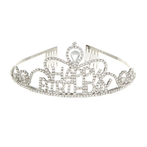 Corona Happy Birthday Tiara con Strass in Lega Cerchietto di Compleanno Con Pettini per Capelli Donna Ragazze Accessori