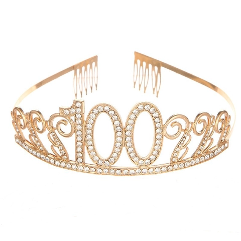 Tiara per il 100° Compleanno con Strass Cerchietto a Corona in Lega per Donna Festa di Compleanno Celebrazione Anniversario