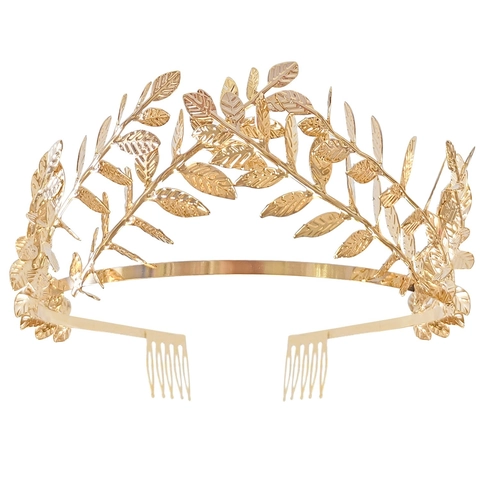 Cerchietto Sposa Corona di Foglie Dorate Vintage Stile Greco Accessori per Capelli in Metallo per Matrimonio Banchetto Gioielli Donna