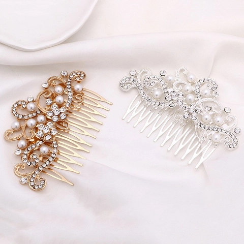 Elegant Bridal Hair Comb Alloy Rhinestone Faux Artificial Pearl Flower Hair Piece Vintage Wedding Banquet Women Headpiece