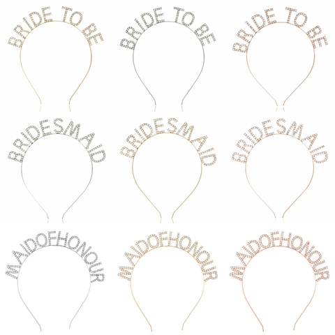 Serre-tête en Alliage de Strass Lettre Bride To Be Bridesmaid Maid Of Honour Mariage Bachelorette Party Accessoires Cheveux Femme