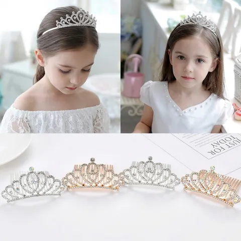 Pettine per Capelli a Mini Corona da Principessa per Bambini Diadema in Cristallo Lega Strass Oro Argento Accessorio per Capelli Matrimonio