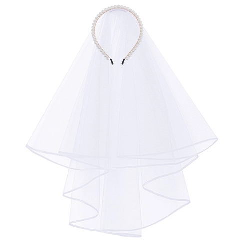 Diadema de Perlas Artificiales para Novia con Velo de Tul Blanco Elegante Aro para el Cabello de Malla de Varias Capas para Despedida de Soltera Compromiso Accesorios para el Cabello de Mujer