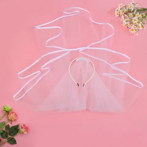 Diadema de Perlas Artificiales para Novia con Velo de Tul Blanco Elegante Aro para el Cabello de Malla de Varias Capas para Despedida de Soltera Compromiso Accesorios para el Cabello de Mujer