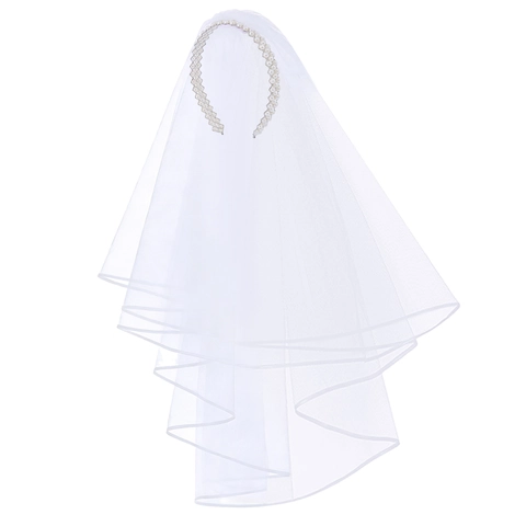 Elegant Artificial Pearl Headband Wedding Veil Set White Double Layer Mesh Bridal Hair Accessory For Bachelorette Party Wedding Ceremony Women